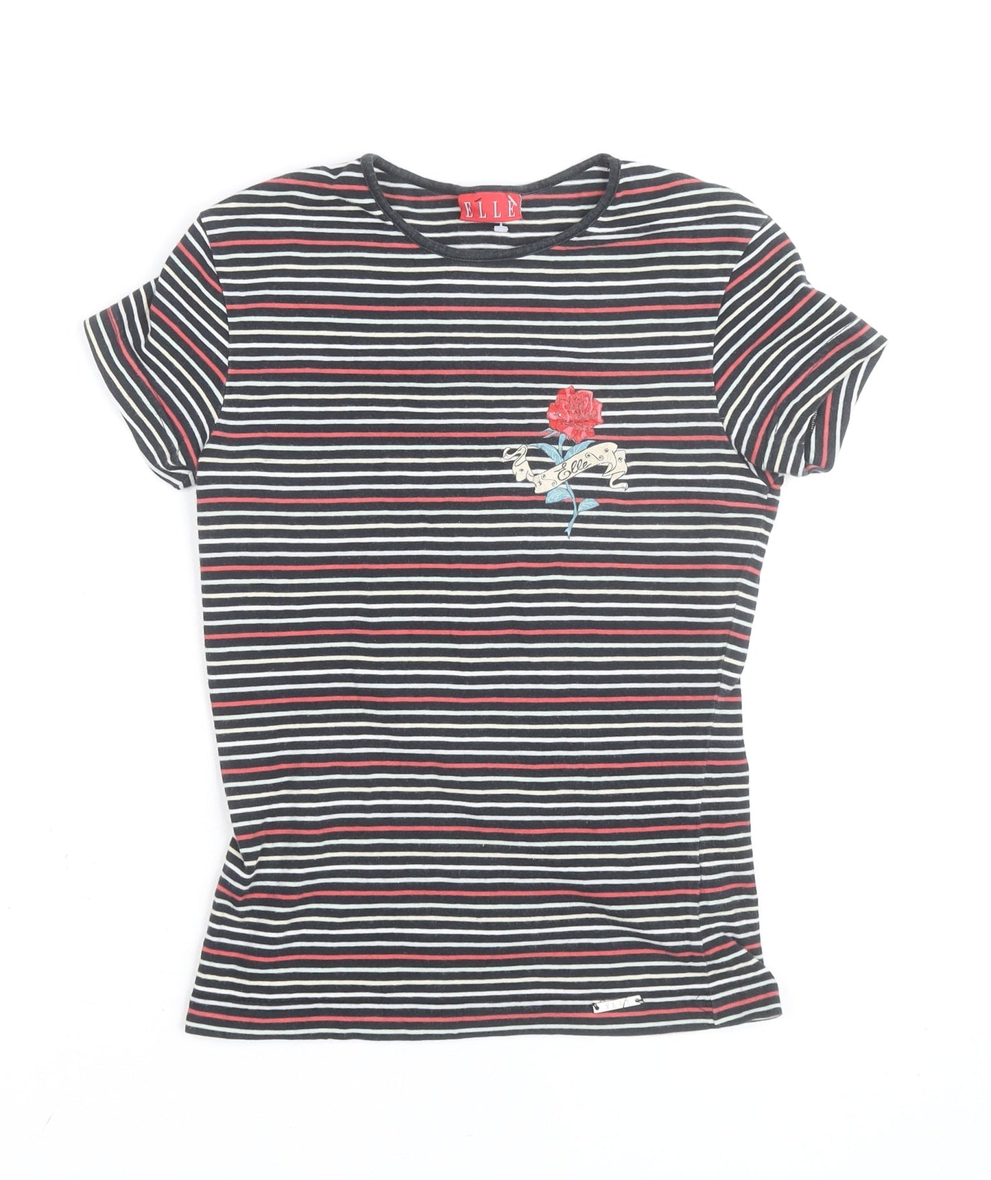 ELLE Women's Multicoloured Striped Embroidered T-Shirt Size S UK10
