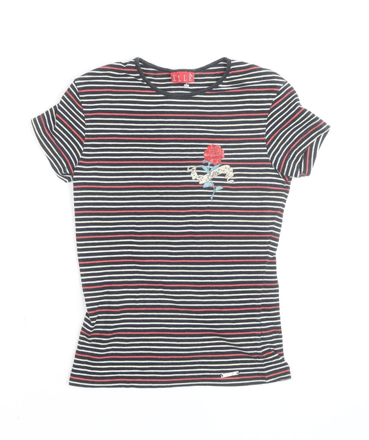 ELLE Women's Multicoloured Striped Embroidered T-Shirt Size S UK10