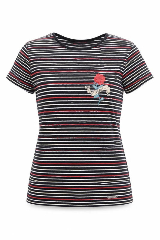 ELLE Women's Multicoloured Striped Embroidered T-Shirt Size S UK10