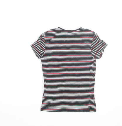 ELLE Women's Multicoloured Striped Embroidered T-Shirt Size S UK10