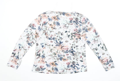 Sugar Crisp Womens Floral Long Sleeve Jersey Top Size L White Multicoloured