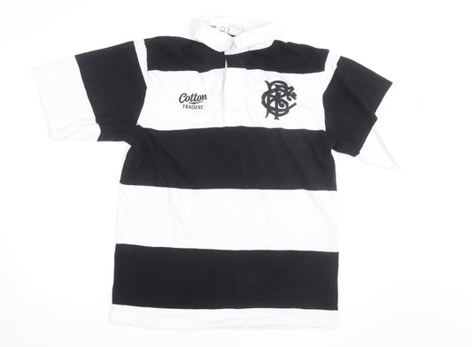 Cotton Traders Men's Black & White Rugby Polo Shirt Medium