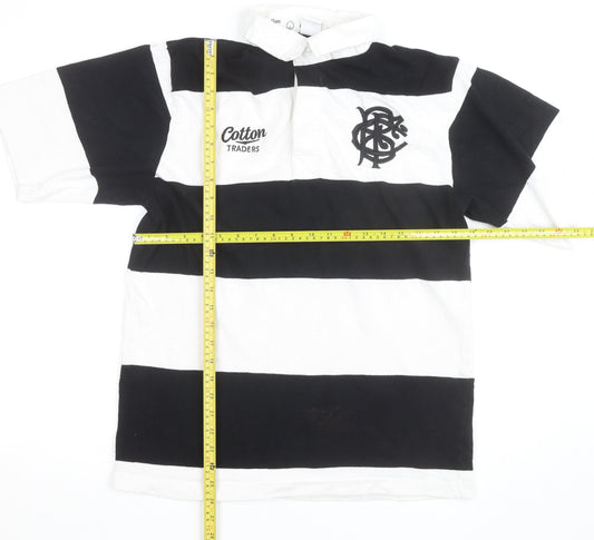 Cotton Traders Men's Black & White Rugby Polo Shirt Medium