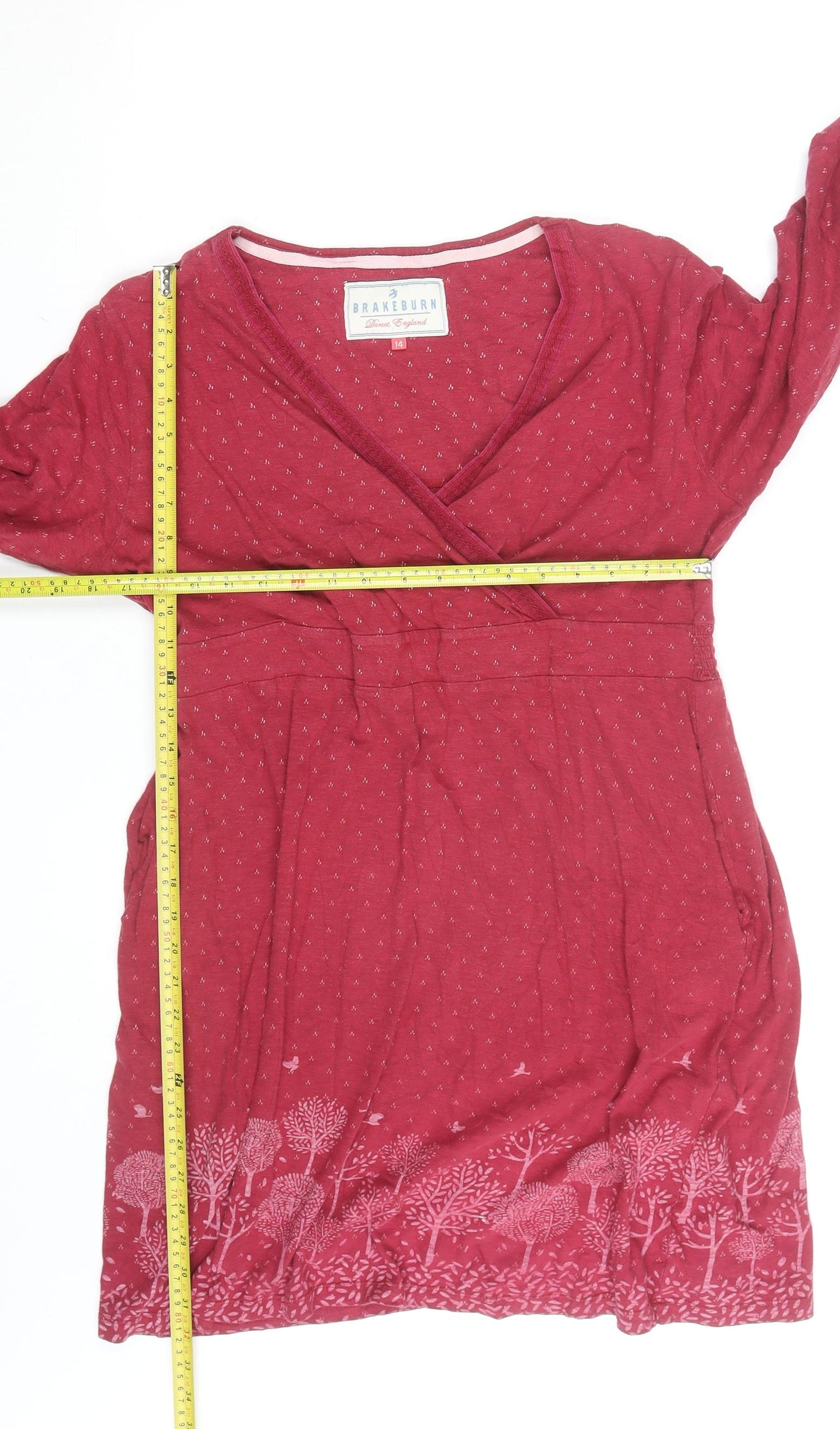 Brakeburn Women’s Red Wrap Jersey Blouse Size 14 Cotton