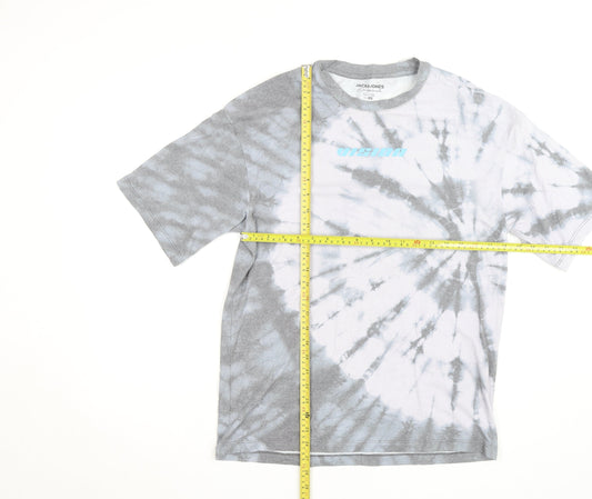 Jack & Jones Men's Grey Tie-Dye Graphic T-Shirt XS