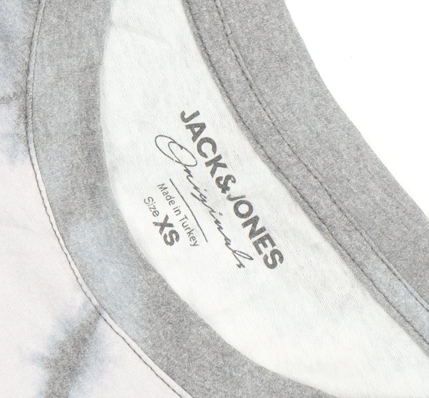 Jack & Jones Men's Grey Tie-Dye Graphic T-Shirt XS