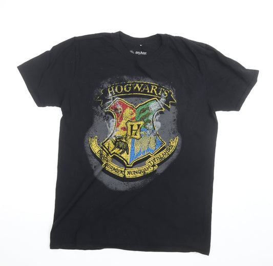 Harry Potter Hogwarts Crest Black Cotton Men's T-Shirt L