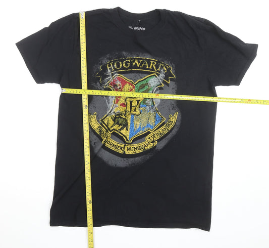 Harry Potter Hogwarts Crest Black Cotton Men's T-Shirt L