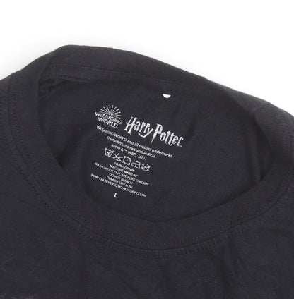 Harry Potter Hogwarts Crest Black Cotton Men's T-Shirt L