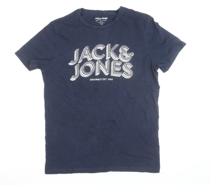 Jack & Jones Blue Cotton Short Sleeve Crew Neck T-Shirt Size S