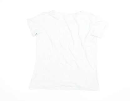 UNIQLO Women White Floral Cotton T-Shirt M Short Sleeve
