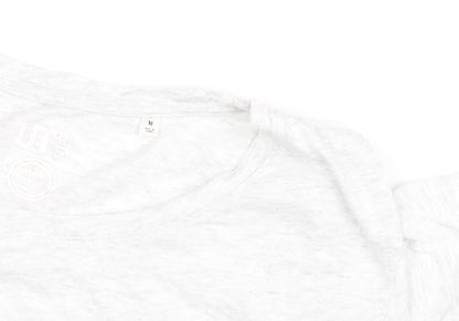 UNIQLO Women White Floral Cotton T-Shirt M Short Sleeve