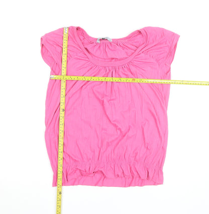 Red Herring Women Pink Size 12 Scoop Neck Short Sleeve Top