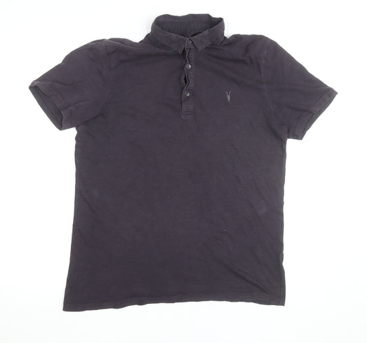 AllSaints Men's Grey Slim Fit Collared Cotton T-Shirt Medium