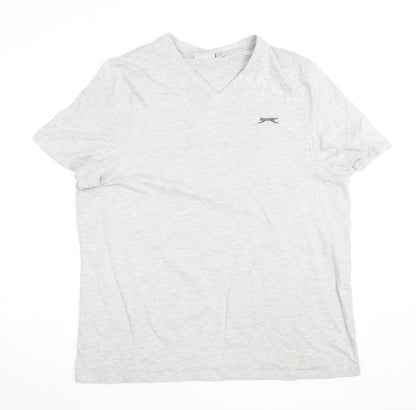 Slazenger Men's Grey V-Neck Short Sleeve Cotton T-Shirt XL
