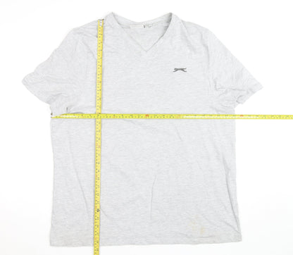 Slazenger Men's Grey V-Neck Short Sleeve Cotton T-Shirt XL