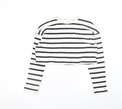 Pull & Bear Womens Black White Striped Cropped Long Sleeve Top Size S
