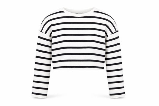 Pull&Bear Womens Black White Striped Cropped Long Sleeve Top Size S
