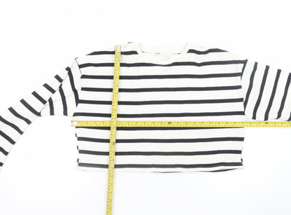 Pull & Bear Womens Black White Striped Cropped Long Sleeve Top Size S
