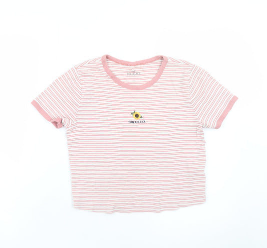 Hollister Women's Pink Striped Cropped Cotton T-Shirt Size S