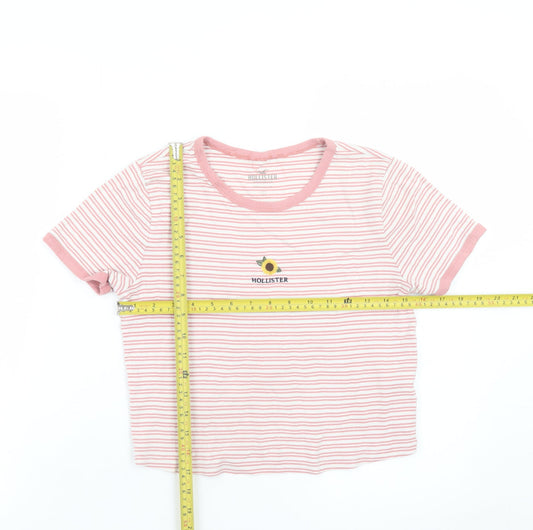 Hollister Women's Pink Striped Cropped Cotton T-Shirt Size S