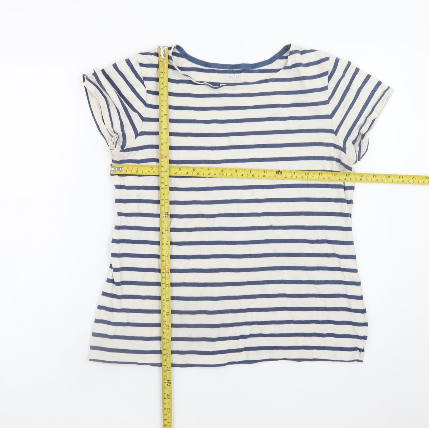 Seasalt Women Blue Striped Organic Cotton Sailor T-Shirt Size 14