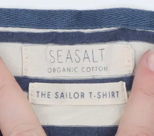 Seasalt Women Blue Striped Organic Cotton Sailor T-Shirt Size 14