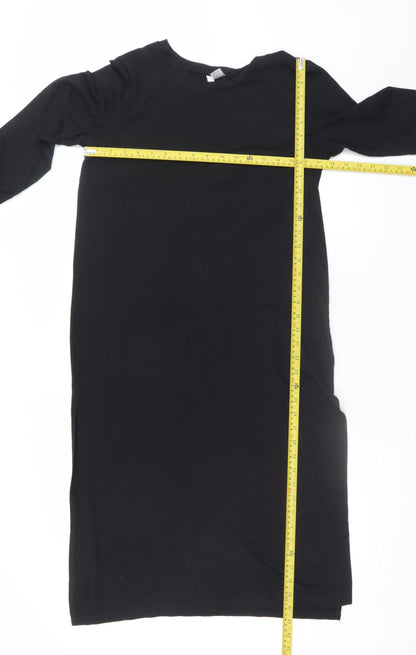 H&M Women Black M T-Shirt Dress 3/4 Sleeve Knee Length Casual