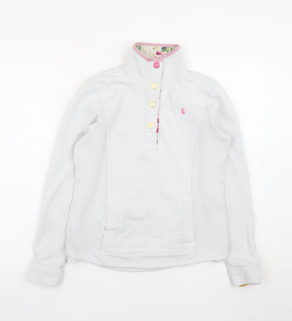 Joules Women White Henley Sweatshirt Size 8 Button Detail Cotton