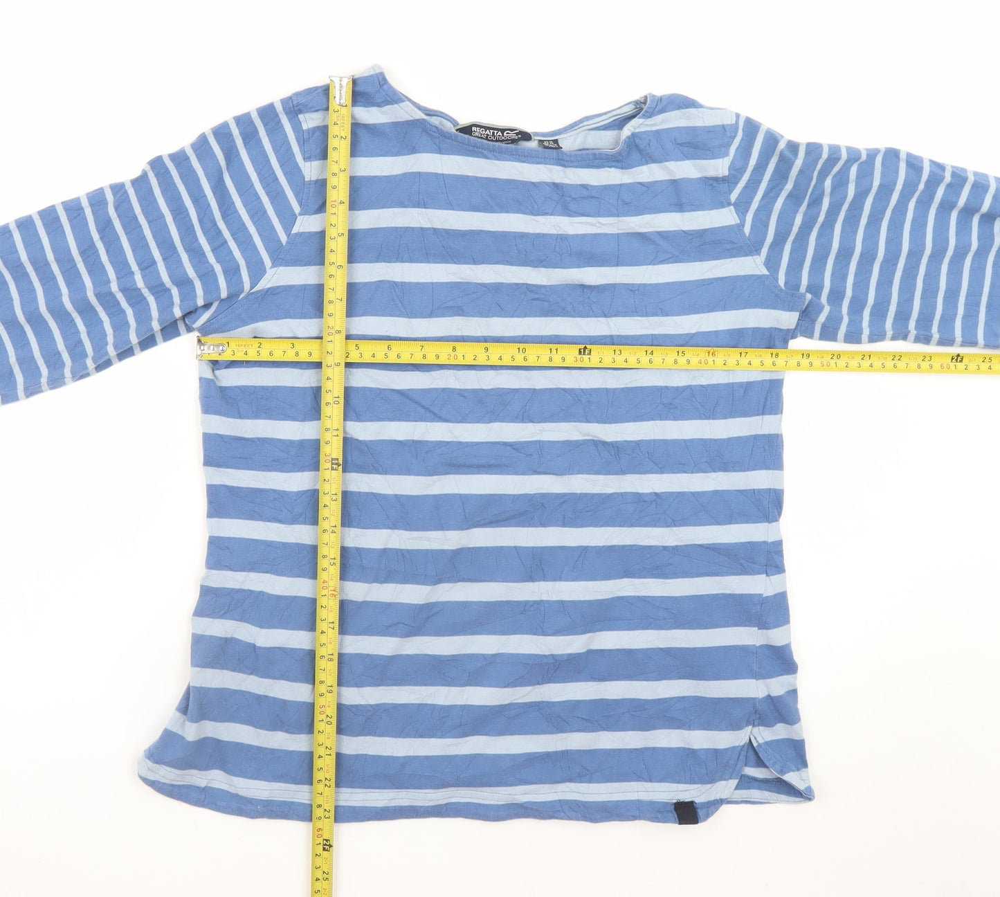 Regatta Women's Blue Striped Long Sleeve Cotton T-Shirt UK 16
