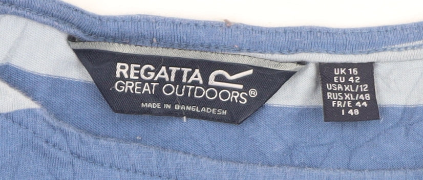 Regatta Women's Blue Striped Long Sleeve Cotton T-Shirt UK 16