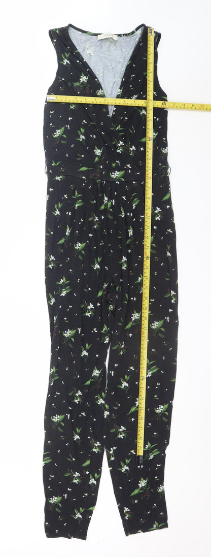 Oasis Womens Black Floral Sleeveless Jumpsuit XS Elegant V-Neck