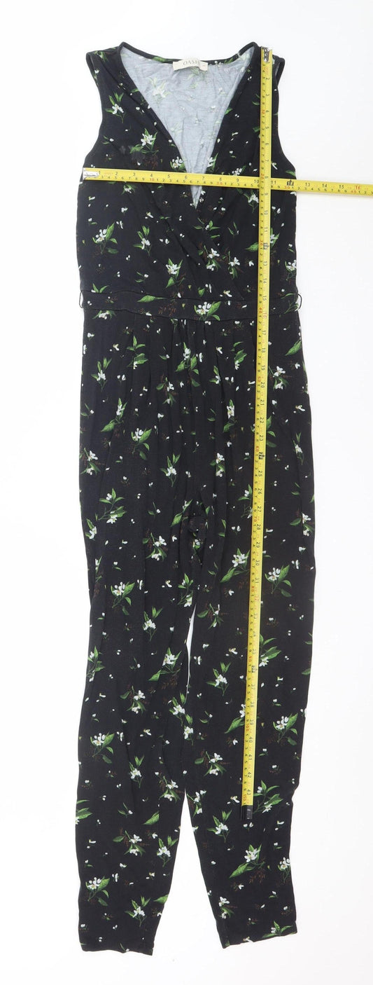 Oasis Womens Black Floral Sleeveless Jumpsuit XS Elegant V-Neck