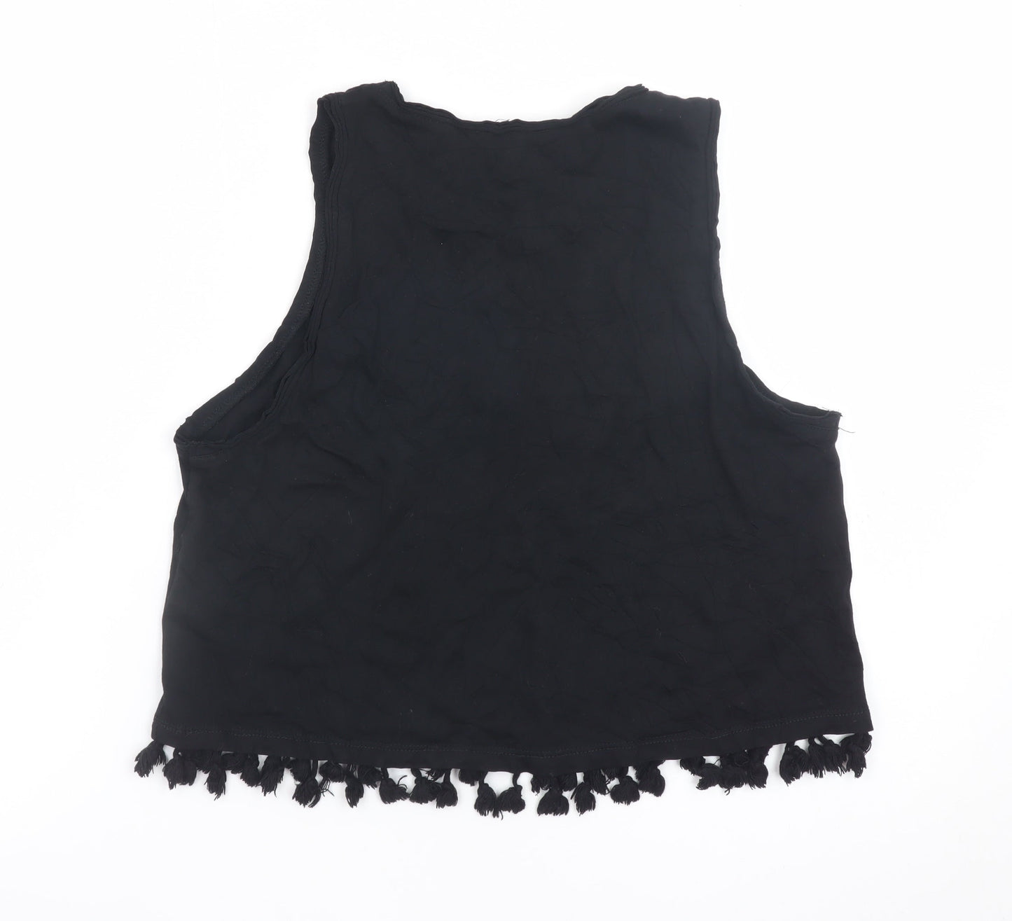 New Look Women’s Black Cropped Fringe Tank Top Size 8 Cotton