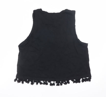New Look Women’s Black Cropped Fringe Tank Top Size 8 Cotton