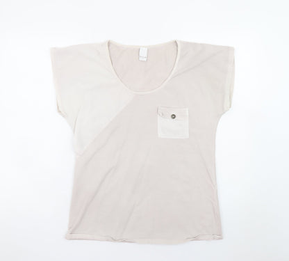 Vila Women Beige XL Basic Cotton Short Sleeve T-Shirt