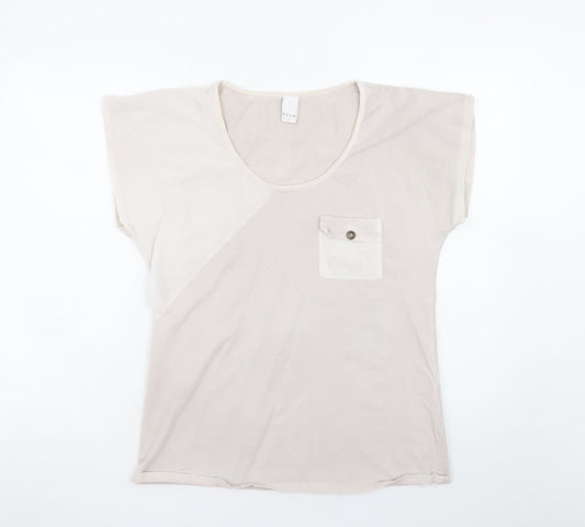 Vila Women Beige XL Basic Cotton Short Sleeve T-Shirt