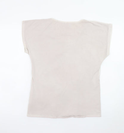 Vila Women Beige XL Basic Cotton Short Sleeve T-Shirt