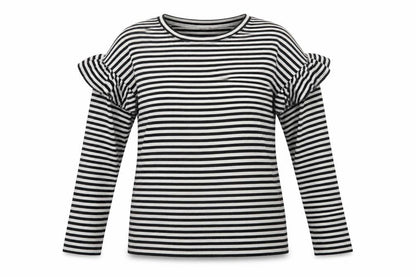 H&M Women’s Black Striped Long Sleeve Ruffle Jersey T-Shirt Size 16