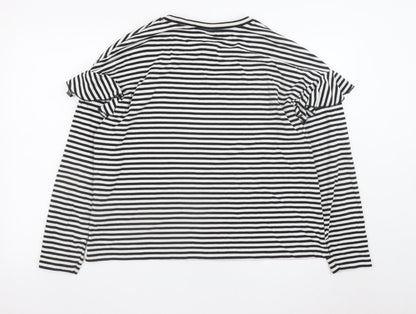 H&M Women’s Black Striped Long Sleeve Ruffle Jersey T-Shirt Size 16