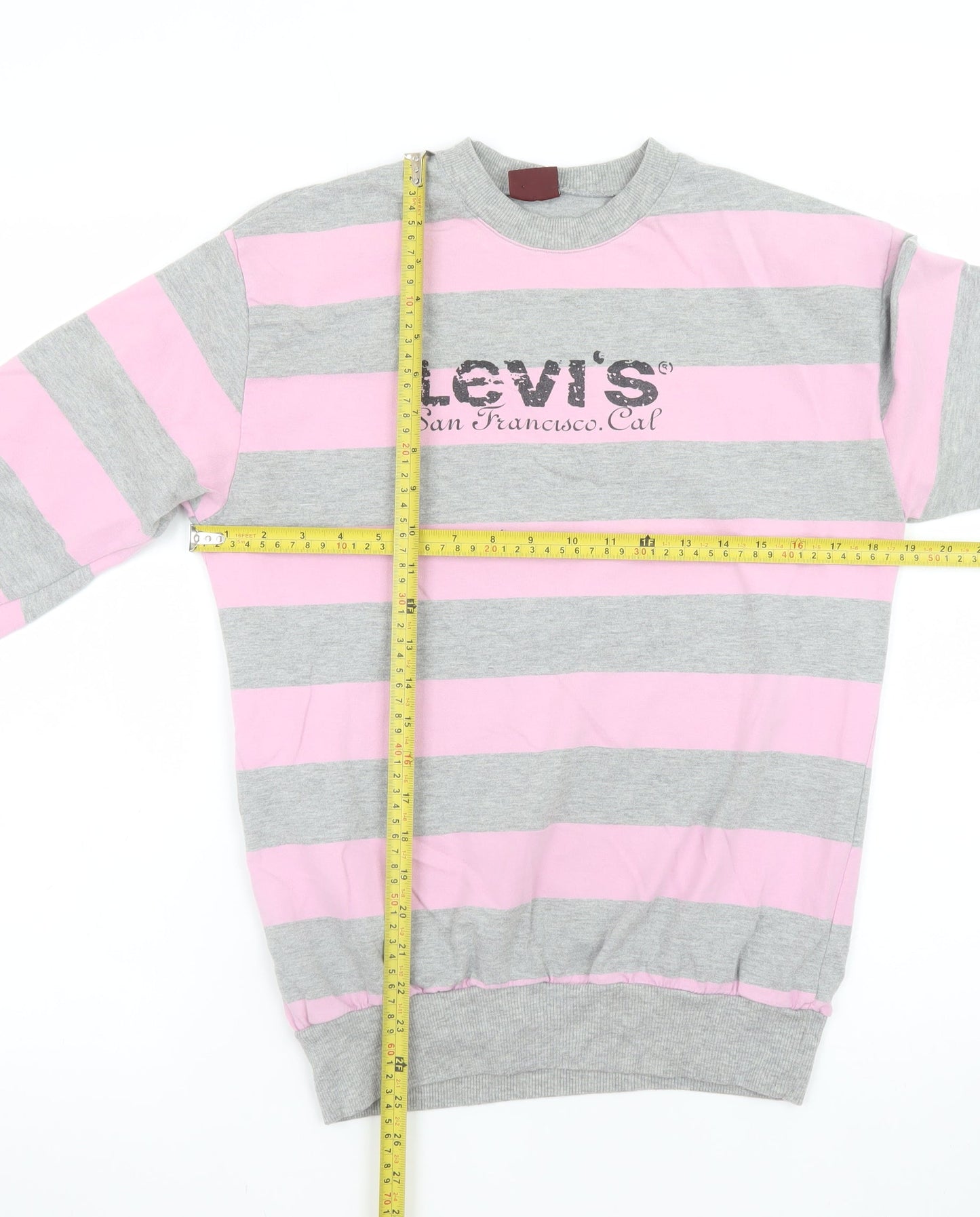 Levi's Women's Pink Grey Striped Long Sleeve Crew Neck Cotton Top Size L