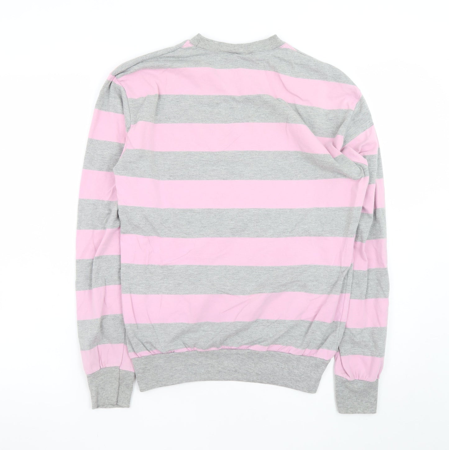 Levi's Women's Pink Grey Striped Long Sleeve Crew Neck Cotton Top Size L