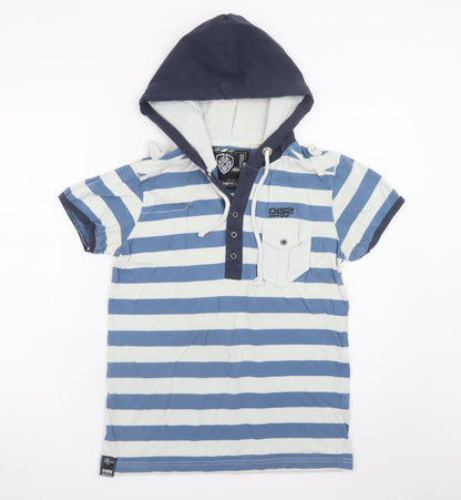 Dissident Men's Blue Striped Hooded Henley Cotton T-Shirt Size S