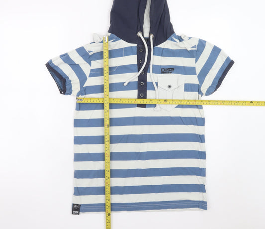 Dissident Men's Blue Striped Hooded Henley Cotton T-Shirt Size S