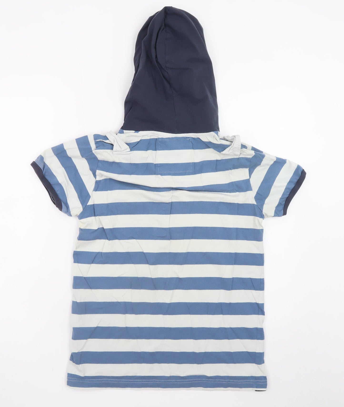 Dissident Men's Blue Striped Hooded Henley Cotton T-Shirt Size S