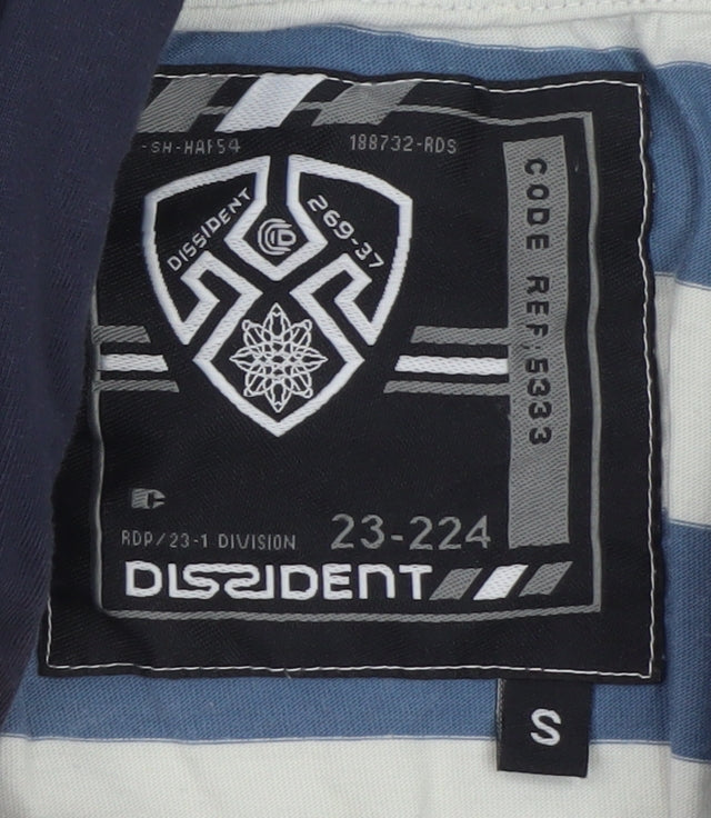 Dissident Men's Blue Striped Hooded Henley Cotton T-Shirt Size S