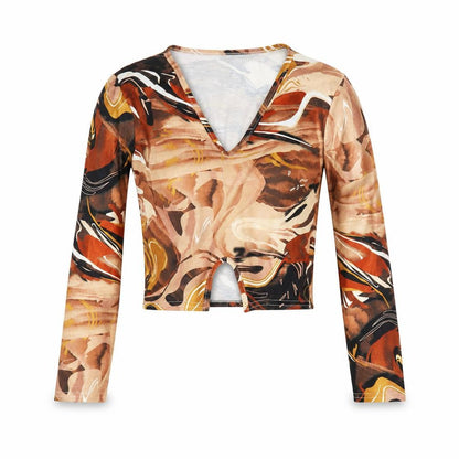 Boohoo Women’s Multicoloured Cropped V-Neck Long Sleeve Blouse Size 10