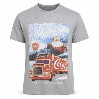 Coca-Cola Men's Grey Christmas Truck Graphic T-Shirt XL