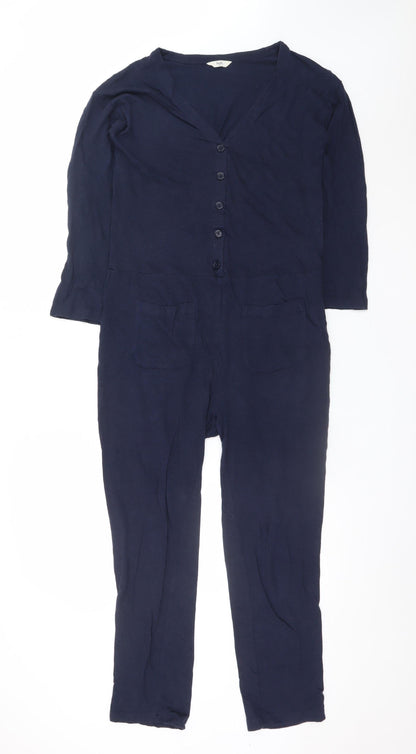 Hush Women's Blue Linen Modal Jumpsuit 2XS V-Neck Button Casual
