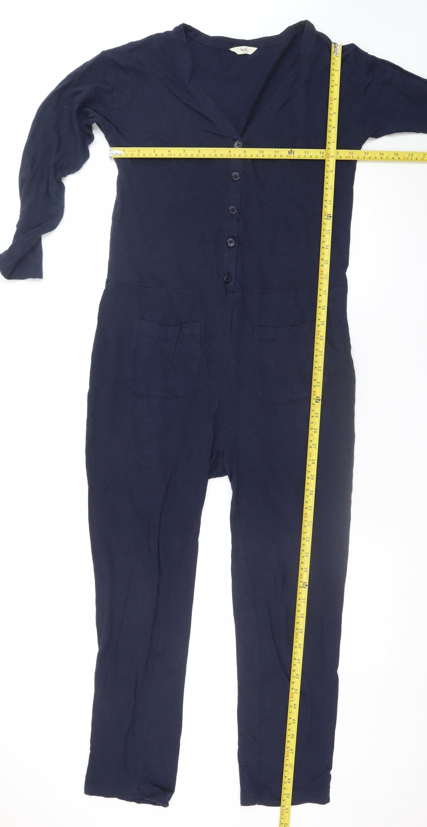 Hush Women's Blue Linen Modal Jumpsuit 2XS V-Neck Button Casual